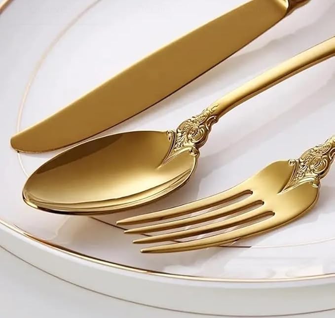 30-Pcs Luxury Silverware Set, Royal Flatware Set, Modern 304 Stainless Steel Flatware, Cutlery, Tableware (GOLD, 30)