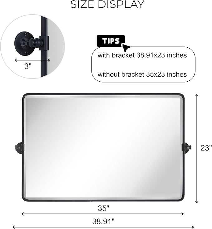 TEHOME Horizontal Pivot Mirror Black Tilt Mirror for Bathroom Beveled Metal Framed Pivoting Rectangle Bathroom Mirror, Overall 38.91x 23 inches (Mirrror 35 x 23 inches)