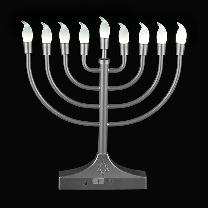 Electric Hanukkah Menorah,RGB Led Menorahs for Chanukah Decoration,Color Changing with Remote Control & Push-Button to Choose The Day and Timer Options Battery/USB Powered,Silver