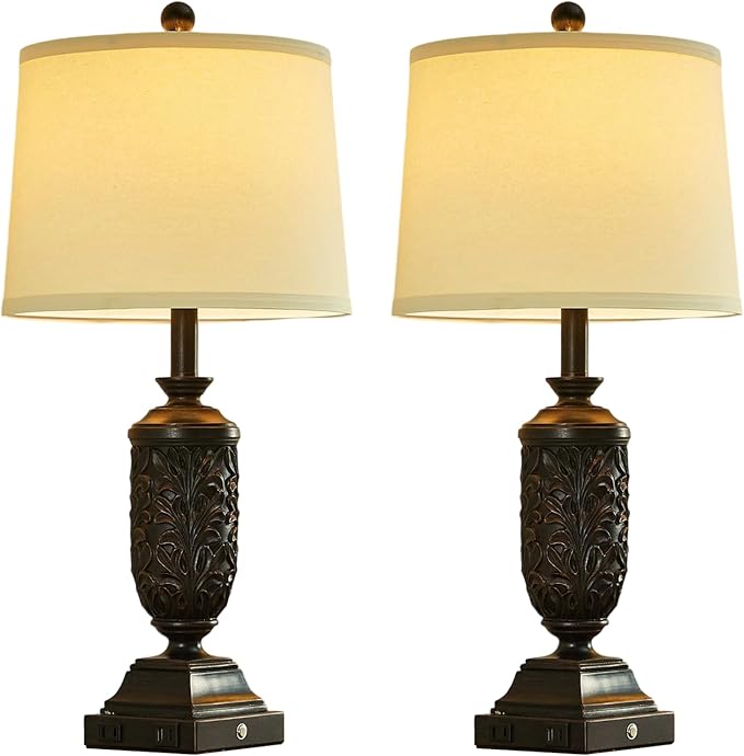 26.5" Farmhouse Table Lamp Set of 2, 3-Way Dimmable Touch Control Bedside Lamps Vintage Rustic Side Table Nightstand Lamps for Bedroom Living Room Study Room