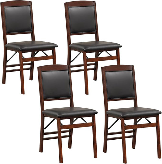 GOFLAME Folding Dining Chairs Set of 4, Foldable Chairs with PVC Padded Seat & High Backrest, Wooden Side Chairs, 4 Pack Dining Chairs for Living Room, Kitchen, Restaurant