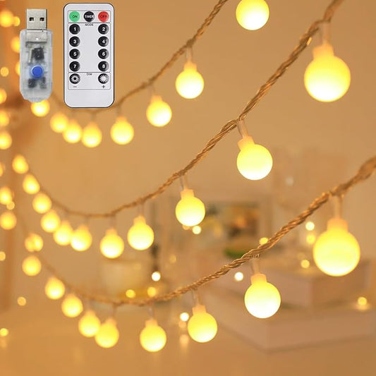 Globe String Lights 65.6 Ft. 160LEDs 8 Modes with Remote,USB Fairy Lights Plug in,Waterproof LED String Lights for Indoor Outdoor Bedroom Party Wedding Garden Christmas Tree Decor,Warm White