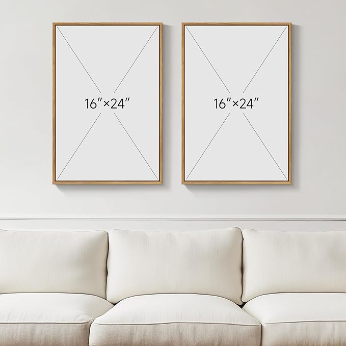 Framed Green Boho Wall Art for Room Decor, Set of 2 Botanical Geometric Artwork for Bedroom Walls, Bohemian Modern Neutral Canvas Paintings Prints for Living Room Office Kitchen Wall Decor, 16x24 Inch