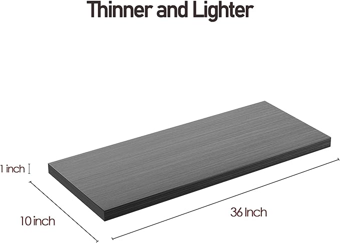 Wall Shelf Set of 3,Dark Wood Floating Shelves 36 in W x 10 in D x 1 in H, Wooden Floating Wall Shelf with Invisible Brackets for Living Room/Bedroom/Bathroom/Kitchen Storage and Decor