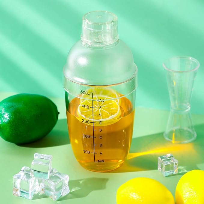 7 Pcs Plastic Cocktail Shaker Set Drink Mixer with Mark Clear Drink Cocktail Shaker and Measuring Jigger Set Ounce Cup Clear for Bar Party Home Use Wine Bar(17oz)