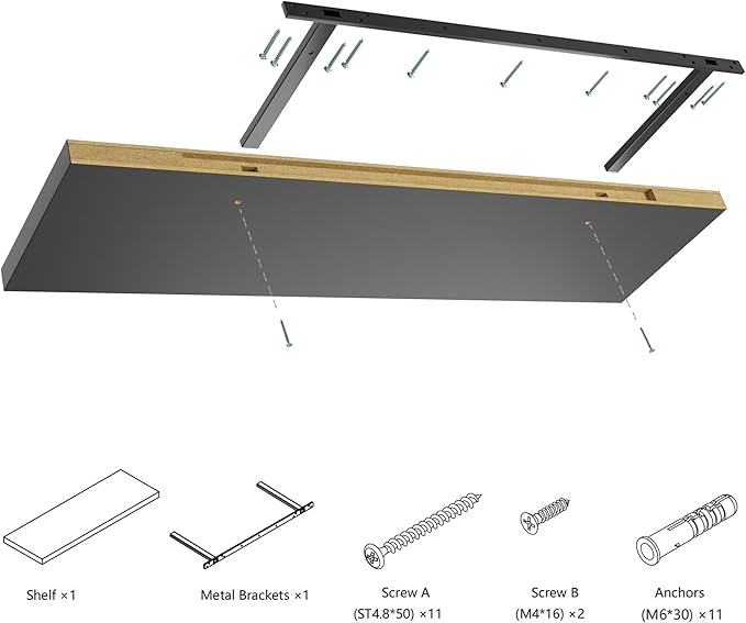 Wall Shelf Set of 3, Black Floating Shelves 30 in W x 10 in D x 1 in H, Wooden Floating Wall Shelf with Invisible Brackets for Living Room/Bedroom/Bathroom/Kitchen Storage and Decor