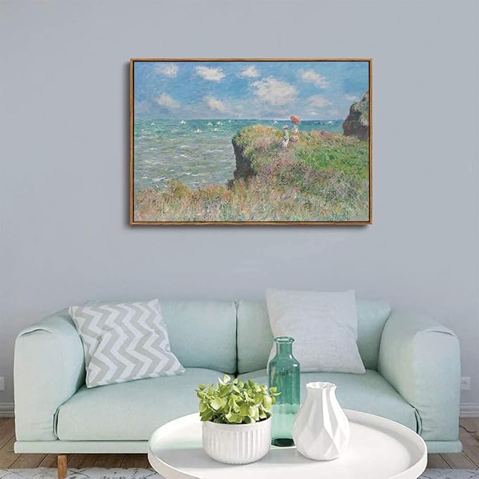 KISSFOX Monet Wall Art Cliff Walk Impressionist Canvas Print Nature Wilderness Painting Gallery Artwork Aesthetic Pictures Decor Living Room Bathroom Office Bedroom