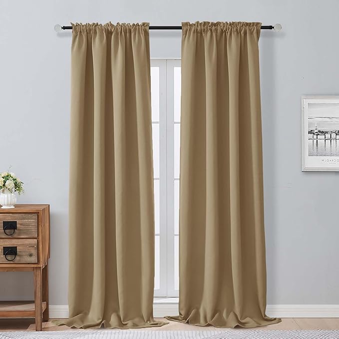 Aiyufeng Taupe Blackout Curtains for Bedroom 96 Inches Long 2 Panels, Solid Thermal Insulated, Energy Saving Living Room Window Treatment Curtains Blackout Drapes, W40 x L96 Inch, Taupe
