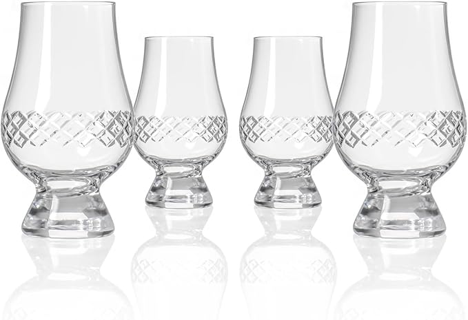Rolf Glass Diamond Scotch Glass | 6.75oz Tasting Glass | Lead-Free, Diamond-Wheel Engraved | Designed and engraved in the USA | Etched Crystal Glassware for Whiskey, Bourbon, Scotch | Set of 4