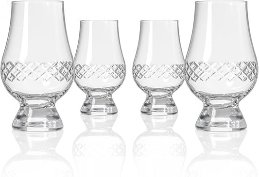 Rolf Glass Diamond Scotch Glass | 6.75oz Tasting Glass | Lead-Free, Diamond-Wheel Engraved | Designed and engraved in the USA | Etched Crystal Glassware for Whiskey, Bourbon, Scotch | Set of 4
