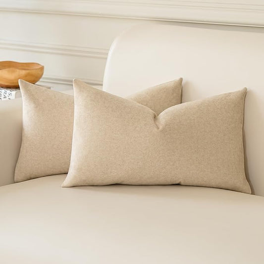 a moment Pack of 2 Beige Stain-Resistant Throw Pillow Covers Pet-Friendly Pillowcases Cushion Covers for Sofa Couch Bed Outdoor Waterproof 12x20 Inch