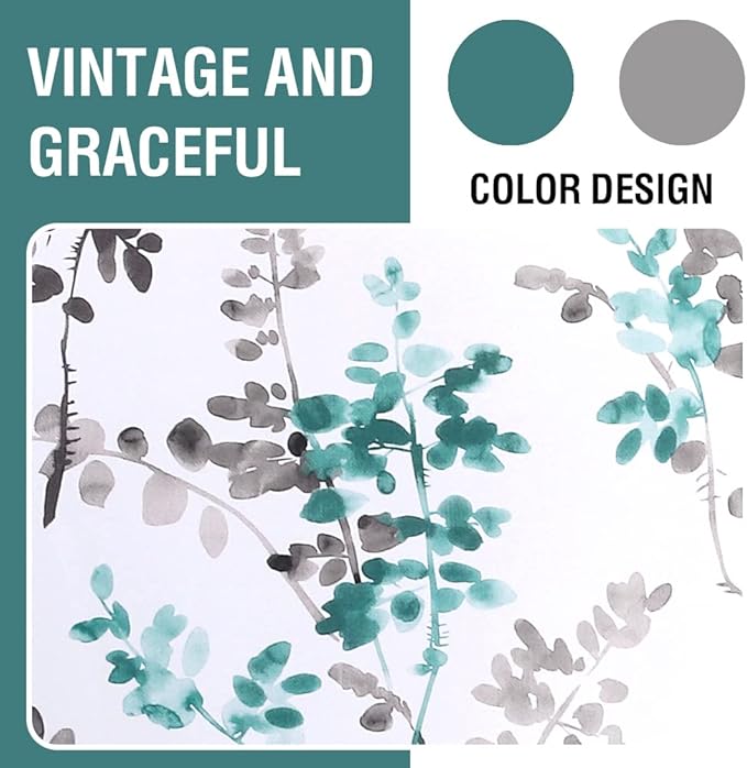 H.VERSAILTEX Floral Curtains 95 Inches Long Printed Pattern Room Darkening Curtains for Bedroom Rod Pocket Window Treatment Curtains, 2 Panels, Classical Floral Grey and Turquoise