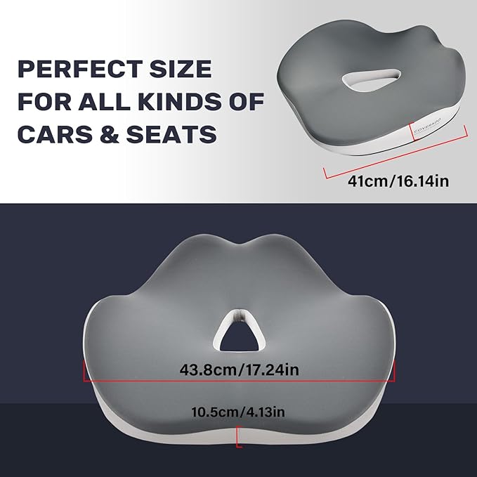 Coverado Car Seat Cushion with Memory Foam, Ergonomic Driving Seat Cushion for Sciatica, Tailbone, Back Pain Relief, Premium Non-Slip Washable Cushion for Car, Driver, Office, Wheelchair