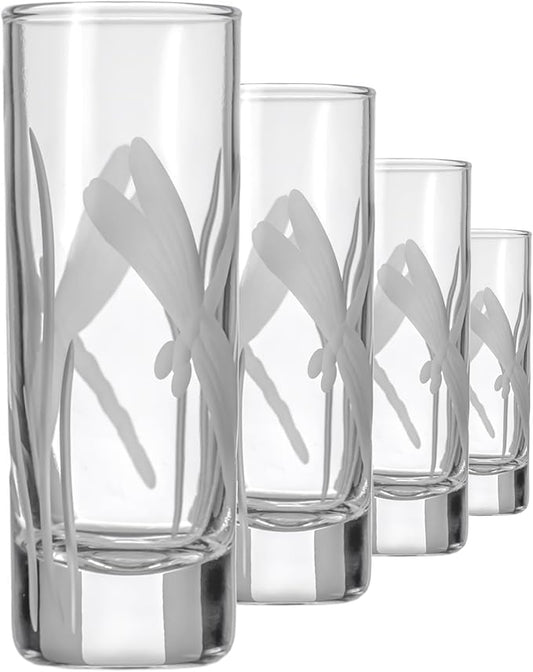 Rolf Glass Dragonfly Shot Glass | 2.5oz Engraved Glass Cordial | Elegant Spring Design | Lead-Free and Diamond-Wheel-Engraved | Made in the USA | Set of 4