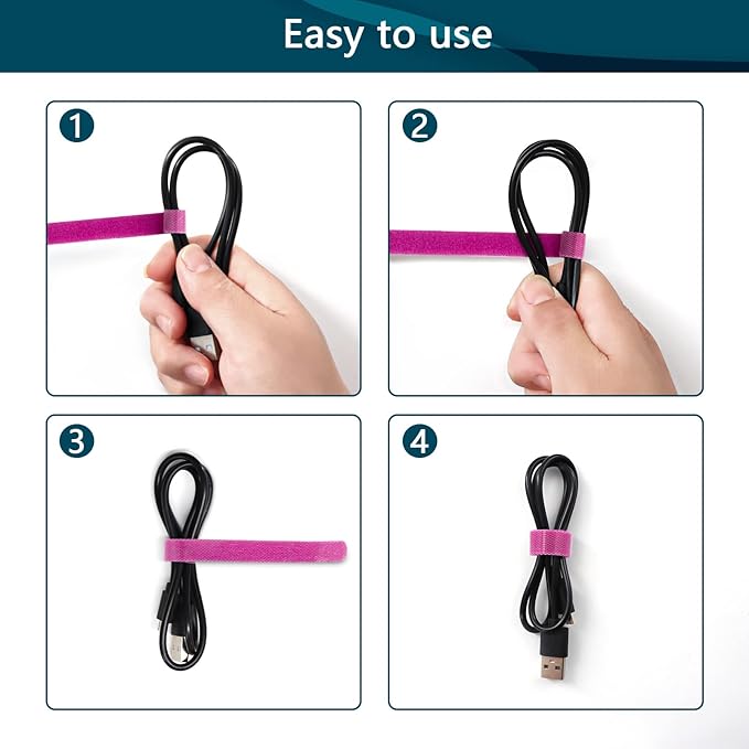 YOVXLO 50PCS 6 Inch Reusable Cable Ties Wire Ties Cord Organizer Cable Organizer Adjustable Management，Microfiber Cloth Used for Computer Link Cable Cord Management USB Cable Ties (purple)