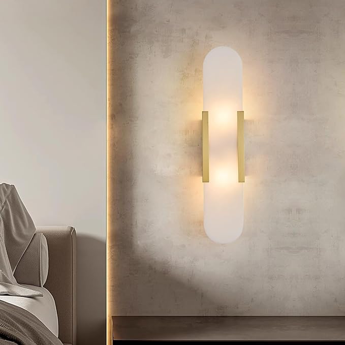 Modern Alabaster Wall Sconce, 19.7in, Gold, 13.8"L x 4.05"W x 3.2"H, Bedroom, Living Room, Stairs, Vanity, Hallway, Bedside, Bulb Included