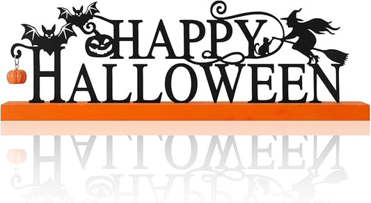 Metal Holiday Table Sign Decor, Decorations Tabletop Centerpiece for Home, Office, Shelf, Tiered Tray, Mantel, Indoor, Merry Christmas, Happy Halloween