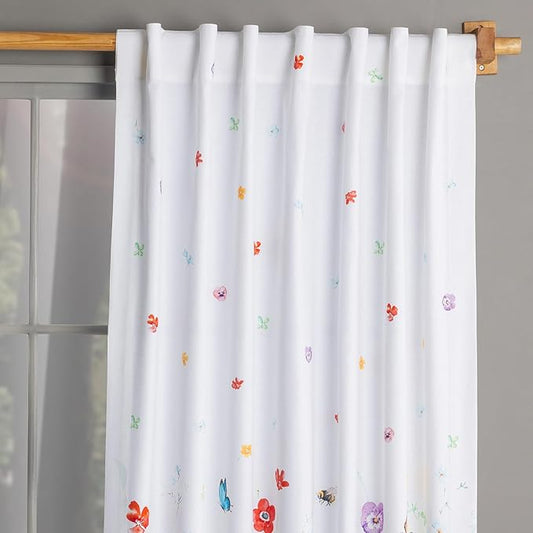 Maison d'Hermine Curtains for Living Room 100% Cotton 96 inch Length One Panel Window Toile Curtains for Bedroom with Loop & Rod Pockets, Gifts for Mothers Day (Summer Whisper, 50" W x 96" L)