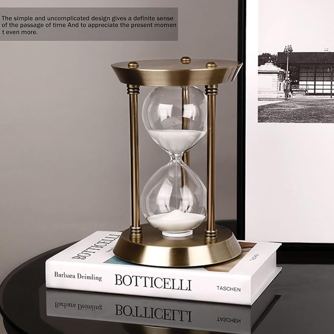 Sand Timer 15 Minutes,Hour Glass,Metal Vintage Hourglass,Hourglass Decor,for Home Decoration Office Desk Wedding Party Decor Kitchen Timer (White Sand)
