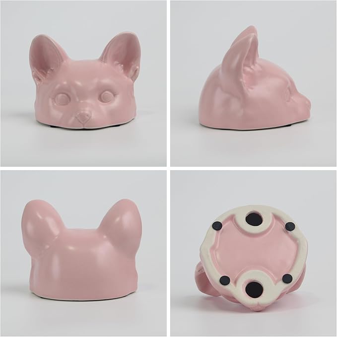 Pink Cat Head Sculpture, Handmade Ceramic Cat Figurines for Shelf Decor, Cute Desk Decor for Cat Lovers, Home Office Decor and Unique Gift (Pink, 4.7x4.5x3.6 in)