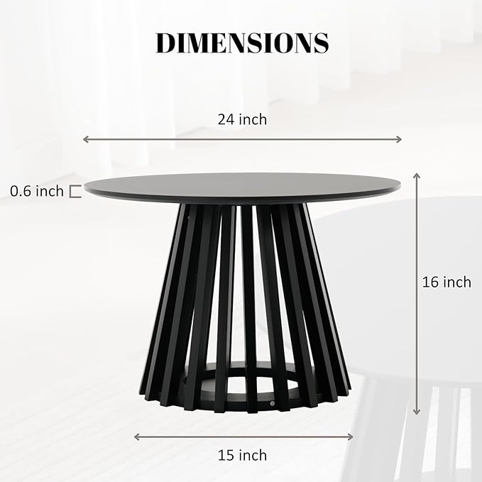 HEAH-YO Round Coffee Table, Circle End Table with Pedestal Base, 24 Inch Modern Side Table for Living Room Home Small Space Office, Black
