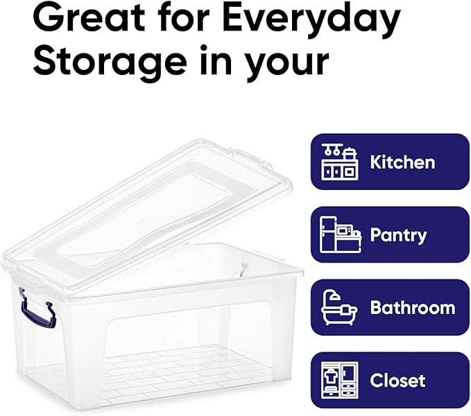 Superio Clear Storage Boxes with Lids, 28.5 Quart BPA Free Plastic Containers, Bins for Organizing, Stackable Crates, Organizer Totes for Home, Office, School, and Dorm, 5 Pack