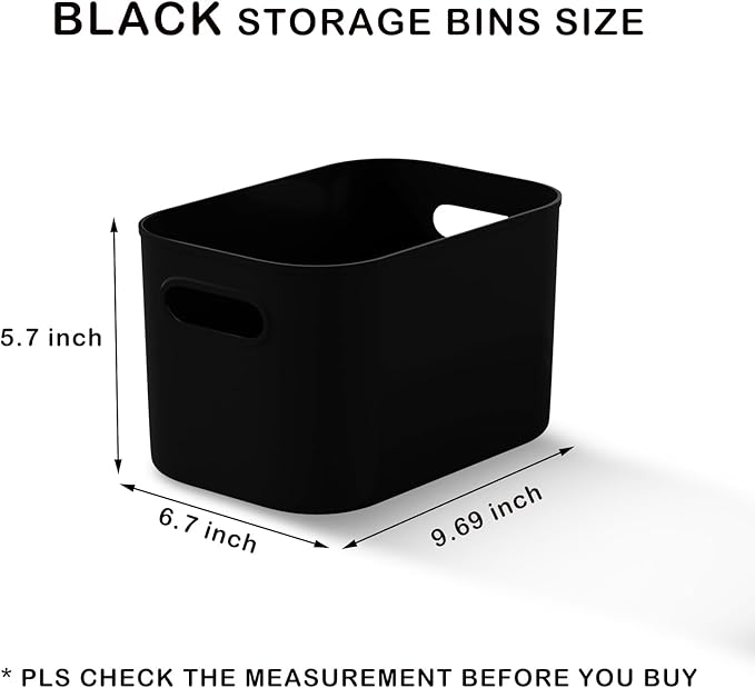 10 Pack Black Plastic Storage Bins, Storage Container for Organizing, Storage Boxes with Handle for Shelves, Cute Organizer Bins for Craft, Snacks, Pantry, Cabinet, 9.69x6.7x5.7 inch