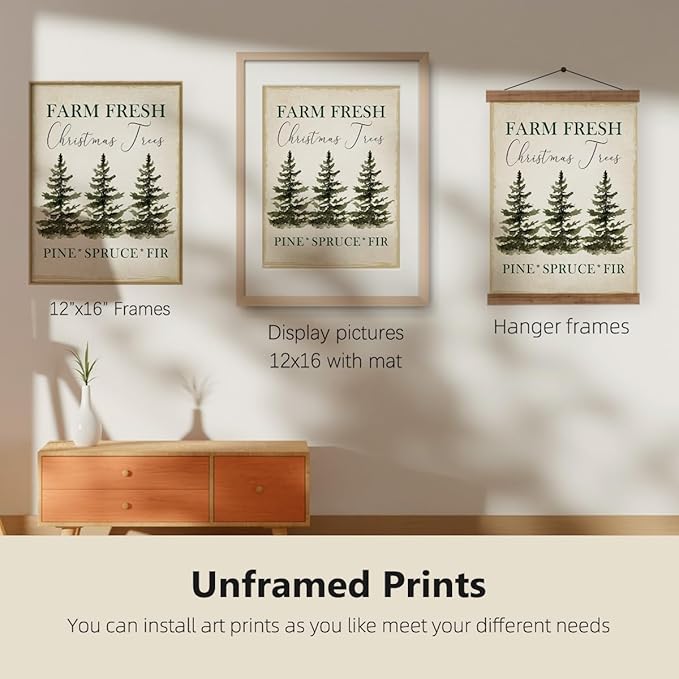 ETVISO Vintage Christmas Wall Art Prints Set of 4, Retro Christmas Trees Poster, Winter Holidays Gift Print Decor for Gallery, Living Room, Bathroom, 12x16 (Unframed)