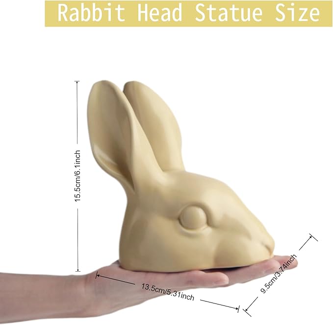 Shelf Decor Ceramic Rabbit Statue - Handmade Yellow Cute Figurines for Home Office Decor, Healing Gifts for Rabbit Lovers (Lemon Yellow, 3.74×5.31×6.1 inches)