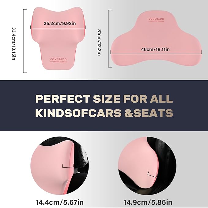 Coverado Lumbar Support and Headrest Pillow for Car, Memory Foam Ergonomic Head Neck Support Pillow for Driving Seat, Back Support and Pain Relief, Seat Cushion for Car, Driver, Office