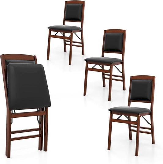 Giantex Folding Dining Chairs Set of 4, Foldable Wood Kitchen Chairs with Padded Seat, Solid Wood Frame, Max Load 400 Lbs, No Assembly Easy to Store Wooden Dining Chairs for Apartment, Small Space