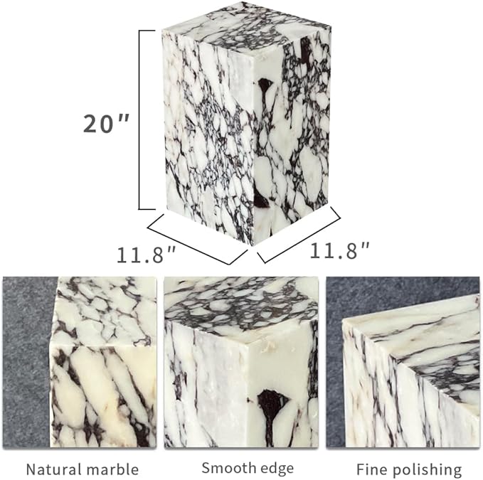 Luxury Marble Side Table,Square End Table for Modern Sofa and Bed, Living Room, Sofa, Bedroom（Calacatta Viola）