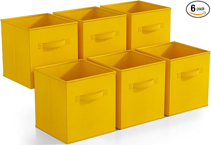 Sorbus Foldable Storage Cubes - 6 Fabric Baskets for Organizing Pantry, Shelf, Toy Box, Cubby, Closet Organizer - 11 Inch Collapsible Closet Organizers and Storage Bins (Dark Yellow 6 Pack)