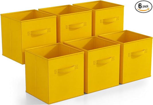 Sorbus Foldable Storage Cubes - 6 Fabric Baskets for Organizing Pantry, Shelf, Toy Box, Cubby, Closet Organizer - 11 Inch Collapsible Closet Organizers and Storage Bins (Dark Yellow 6 Pack)