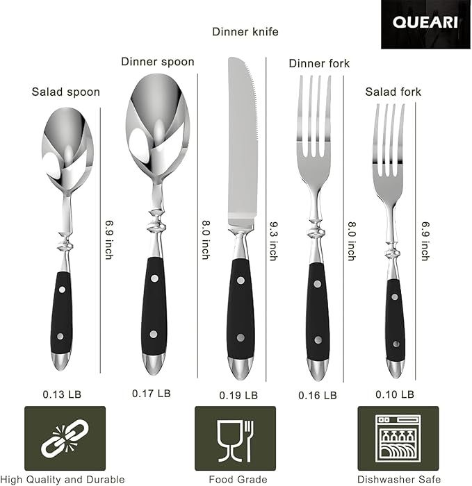 Retro 20-Piece Silverware Set, Stainless Steel Cutlery Set, Vintage Flatware Set with Black Bakelite Handle, Dishwasher Safe| Service for 4