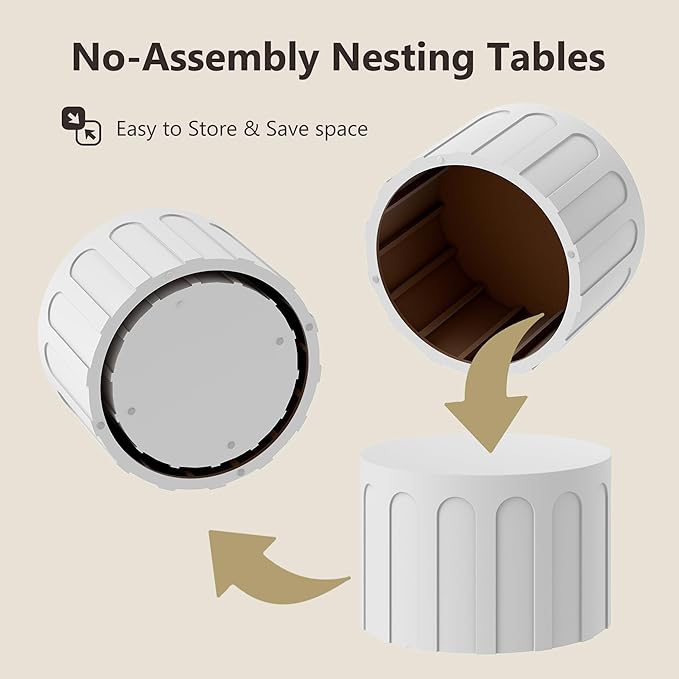 Nesting Coffee Table Set of 2, Modern Coffee Tables, Space-Saving Round Circle Coffee Tables, Side End Table for Living Room, Bedroom, Balcony, Office, White