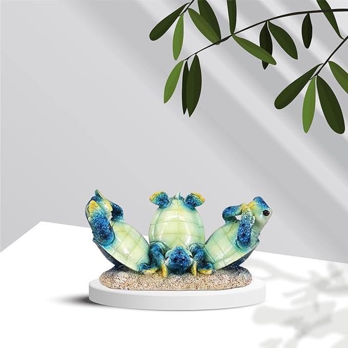 Resin Turtle Statue - Feng Shui Sea Turtle Figurine, Lucky Wealth Blue Aquatic Table Centerpiece, 6-Inch Decorative Sculpture for Home & Office