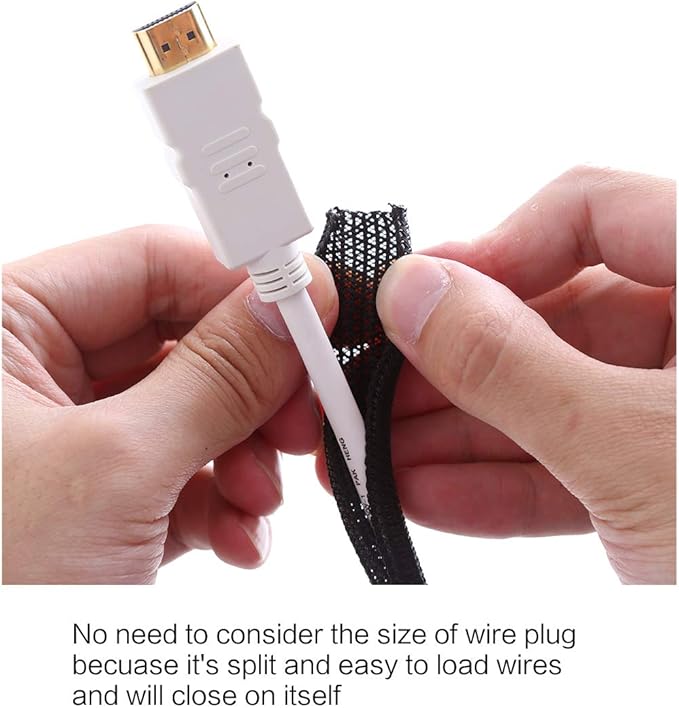 Alex Tech 10ft - 1/4 inch Cord Protector Wire Loom Tubing Cable Sleeve Split Sleeving For USB Cable Power Cord Audio Video Cable – Protect Cat From Chewing Cords - Black