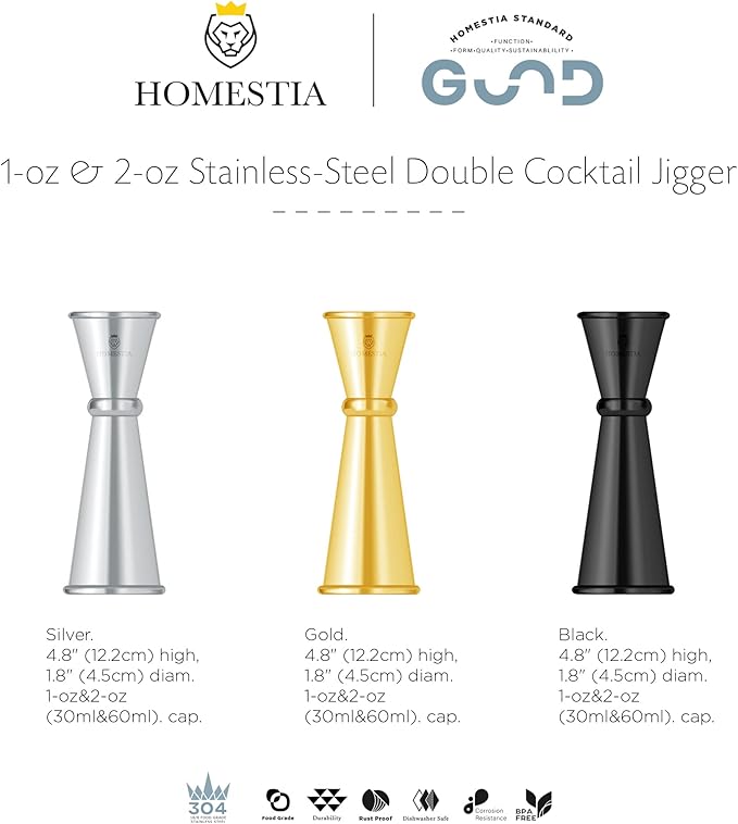 Homestia 2PCS Double Jigger & Cocktail Jigger Stainless Steel 1 oz 2 oz Alchohol Measuring Tools, Japanese Jigger with Measurements Inside for Bartending - Bar Tools for Bartender (Gold)
