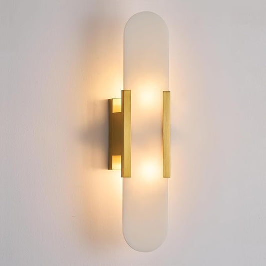 Modern Alabaster Wall Sconce, 19.7in, Gold, 13.8"L x 4.05"W x 3.2"H, Bedroom, Living Room, Stairs, Vanity, Hallway, Bedside, Bulb Included