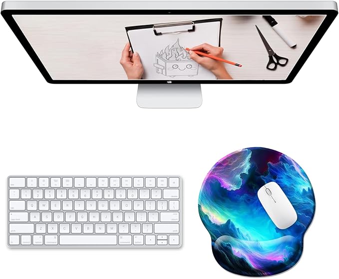 Galaxy Mouse Pad with Wrist Rest, Ergonomic Gel Mousepad Wrist Support, Computer Gaming Cute Mouse Pad with Pain Relief Non-Slip PU Base for Desk Accessories Home Office Decor Supplies