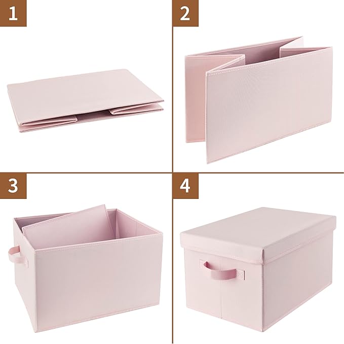 GRANNY SAYS Closet Storage Bins, Fabric Boxes with Lids, Shelf Baskets for Closet Organization, Stackable Storage Containers, Pink, 3-Pack