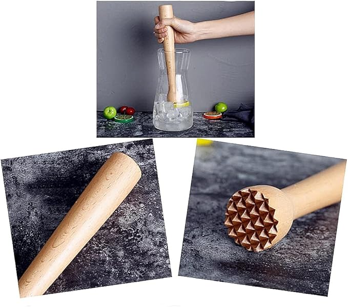 POFUIERKN Wooden Cocktail Muddler, 2 Pack, 10 Inch, Beech Wood, Essential Home Bar Tool