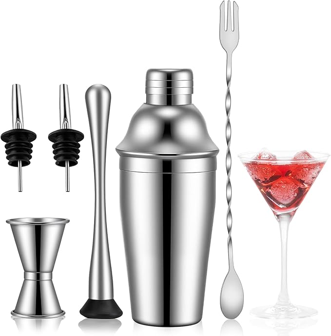 6 Piece 26oz Professional Cocktail Shaker Set with Built-in Strainer,Martini and Margarita Shaker for Home Bar, Boston Bartending Kit Gift for Beginners (750ml/26oz)