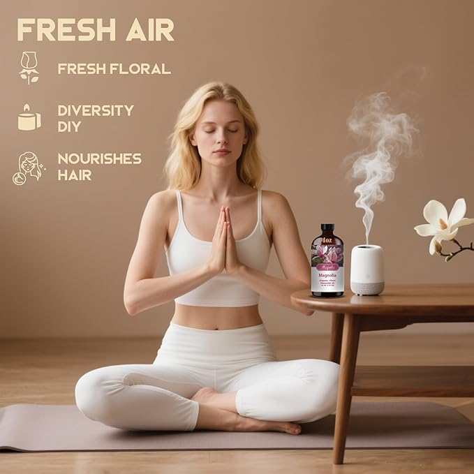 Magnolia Fragrance Oil-Magnolia Essential Oil 4.33oz (130ml)-100% Pure Natural Scent for Diffusers, Candles, Soap Making & Aromatherapy-Relaxing Home & Gift Essential Oil for Bath, Massage