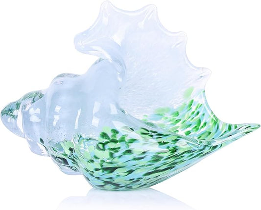 LCCCK Hand Blown Glass Conch Shell Sculpture, Sea Glass Art Figurines, Beachy Room Decor, White and Green Conch Shell Decorative Statues, Sea Shell Coastal Decor for Shelf House Room, Beachy Gifts