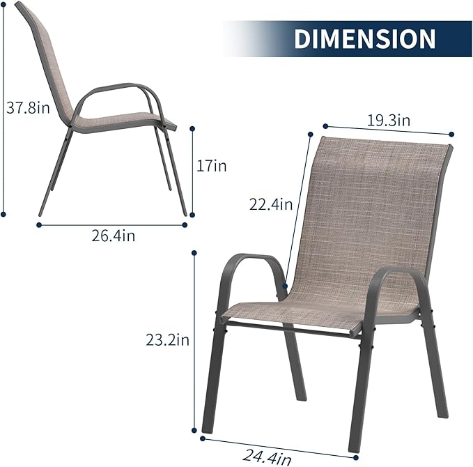 Amopatio Patio Chairs Set of 8, Outdoor Stackable Dining Chairs for All Weather, Breathable Garden Outdoor Furniture for Backyard Deck, Light Brown