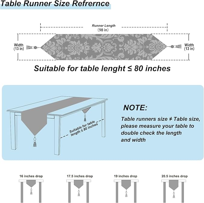 HeMiaor Luxurious Table Runners 98 inches Chenille Jacquard Fabric with Exquisite Hanging Ear Tassels Decoration for Wedding Decor Light Blue