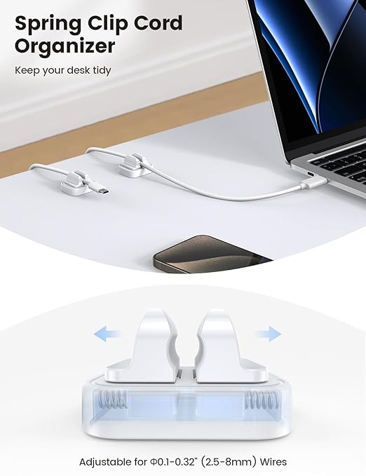 5Pack [Spring Fixed] Cord Holder Clips, Desk Organizer Accessories- Lamicall Cable Holder Mother's Day for Mother, Cable Management, Workspace Organizer & Accessories, Wire Clips for Nightstand