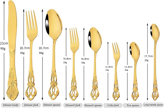 Elegant Gold Silverware Set with Steak Knives 5 Piece Flatware Sets for 1 Tableware Utensils, 18/10 Stainless Steel Cutlery Set Include Knifes Forks Spoons, Mirror Polished, Dishwasher Safe